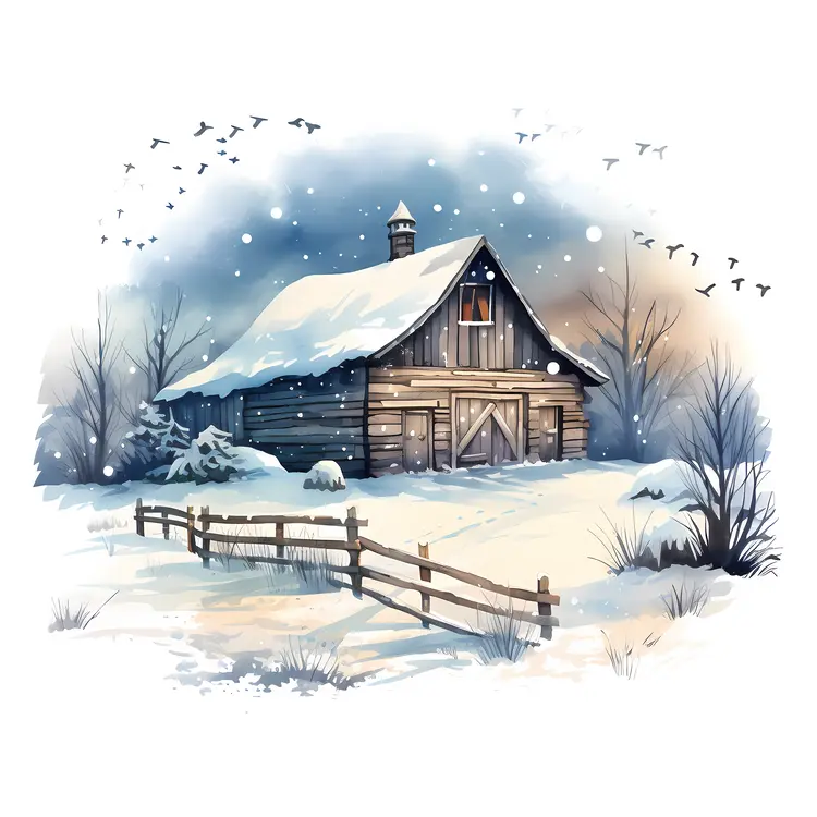 Rustic Wooden Barn in Snowy Winter
