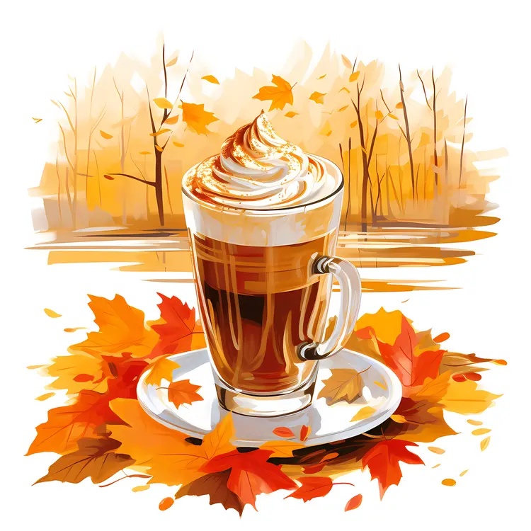 Autumn Coffee with Fall Leaves