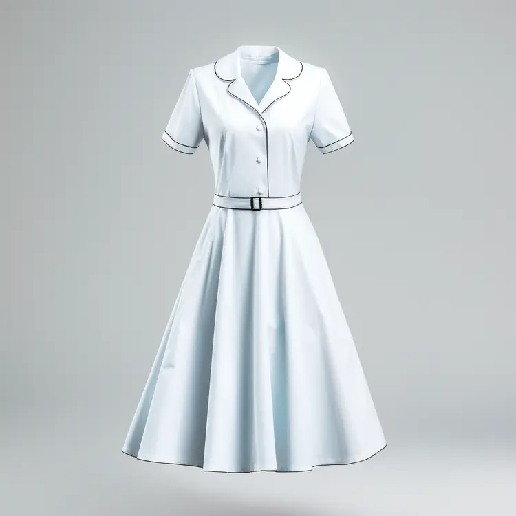 Trimmed White Dress with Belt