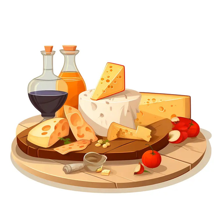 Delicious Cheese Platter with Wine and Apples