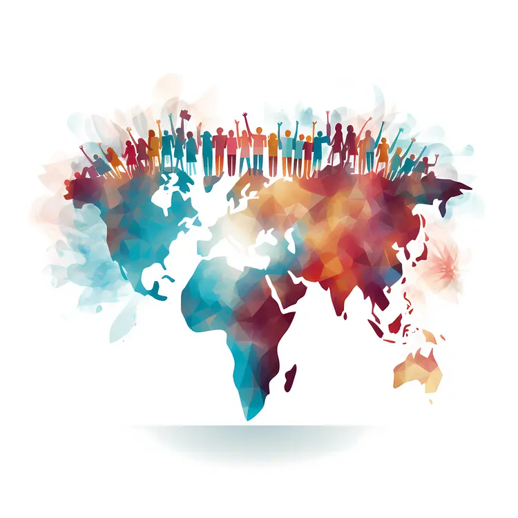 Colorful World Map with People on Top