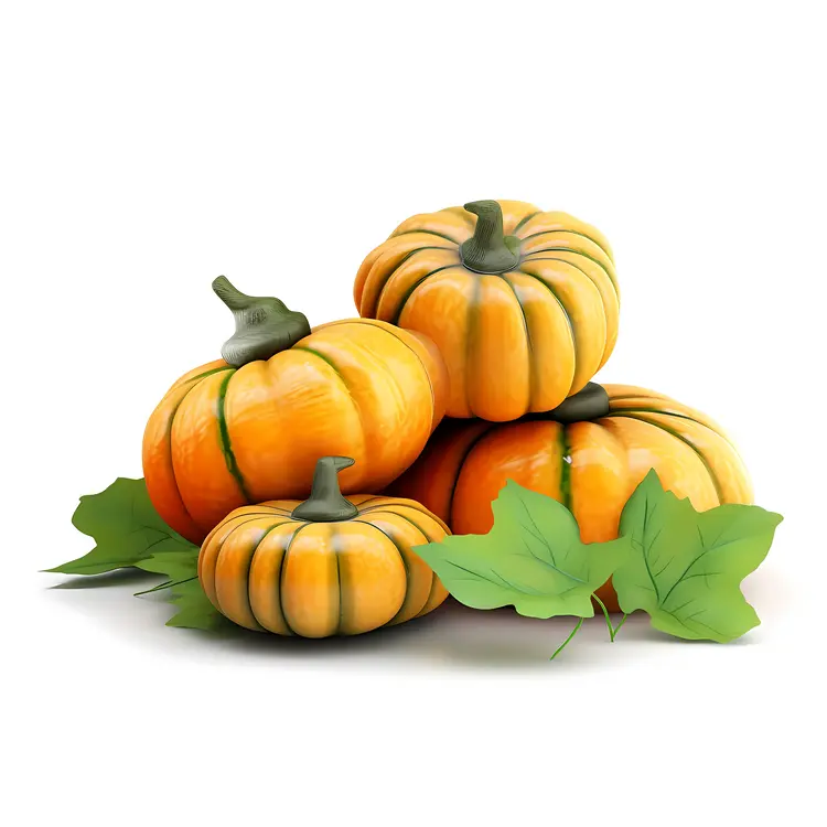 Stacked Pumpkins with Green Leaves