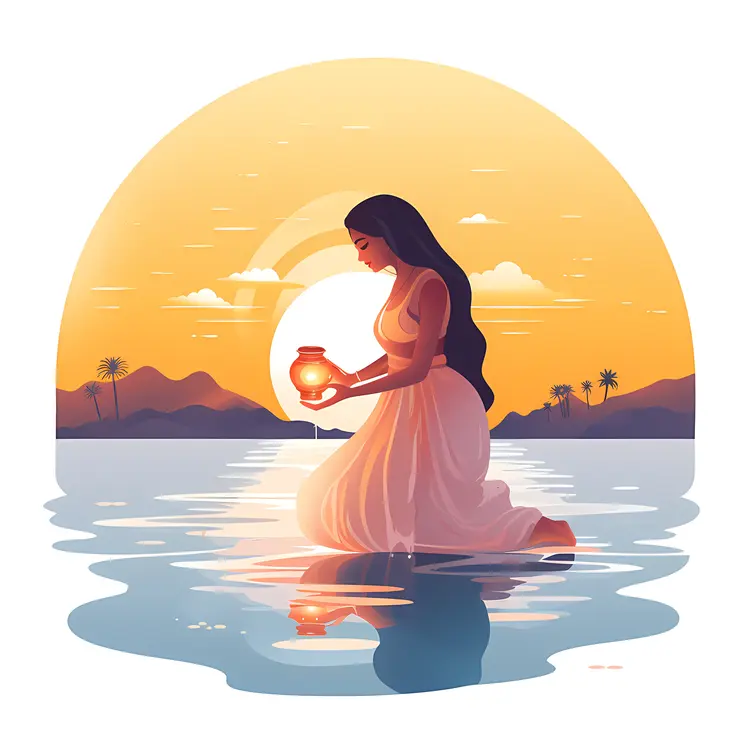 Woman with Jar at Sunset