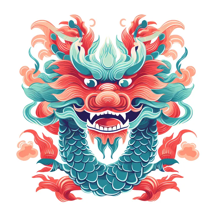 Green and Red Dragon Head Illustration