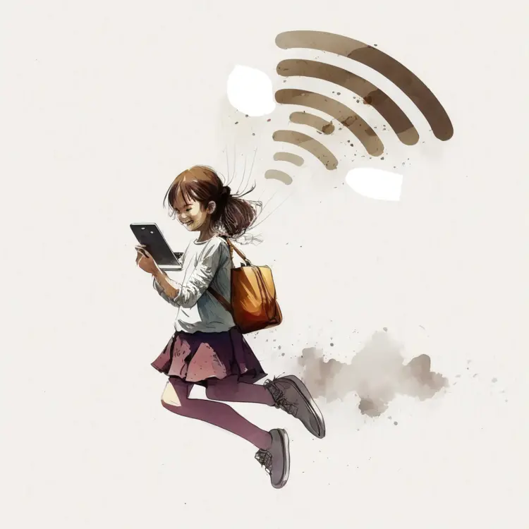Girl with Tablet and Wi-Fi Signal
