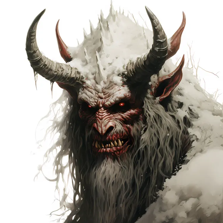 Horned Creature with Red Eyes in Snow