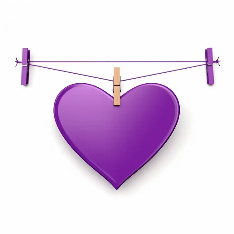 Purple Heart Hanging on Clothesline for Valentine's Day