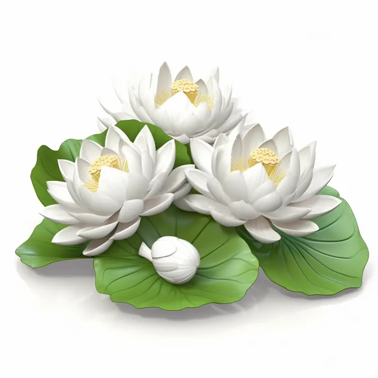 Beautiful White Lotus Flowers with Green Leaves