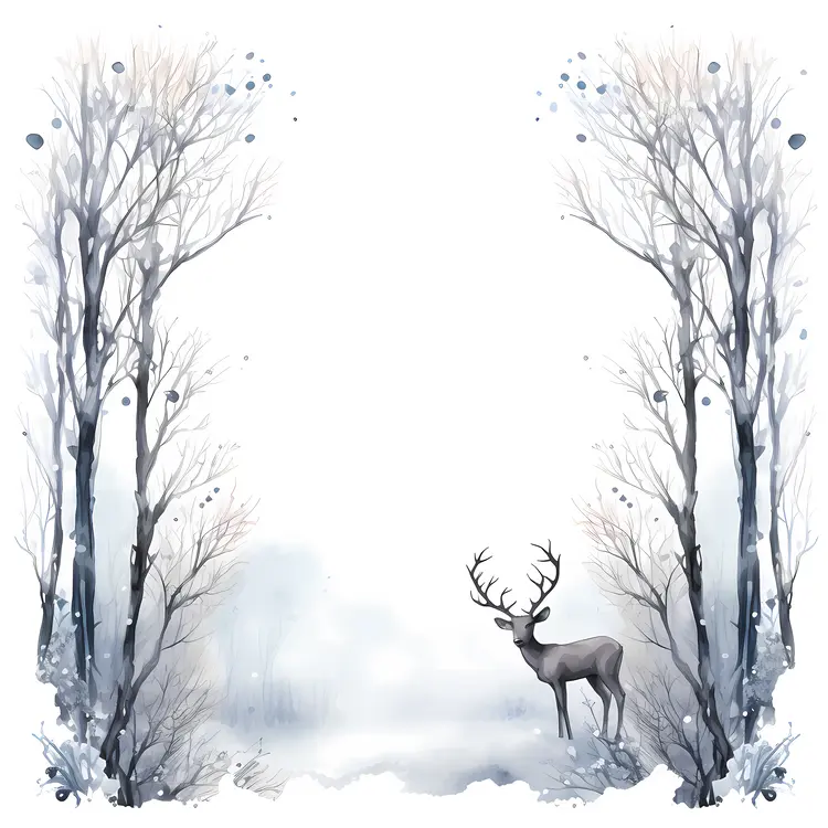 Deer in Winter Forest Illustration