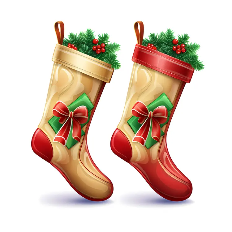 Christmas Stockings with Holly and Bows
