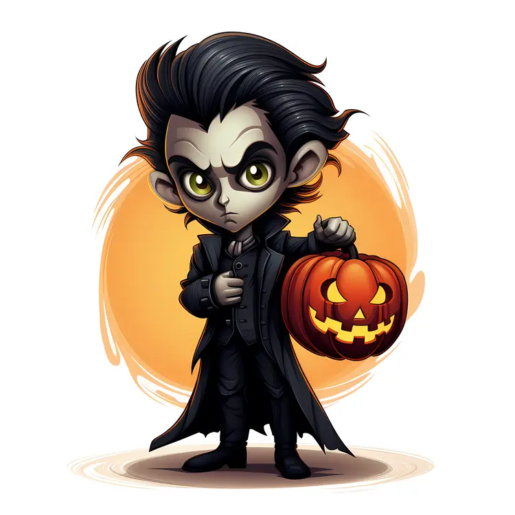 Serious Vampire Holding a Pumpkin