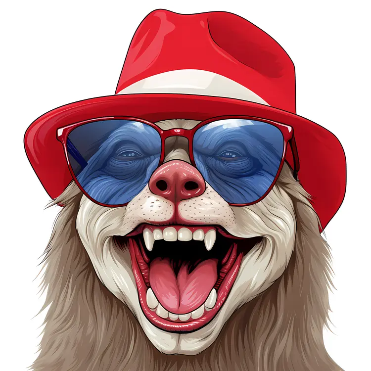 Cool Sloth with Red Hat and Sunglasses