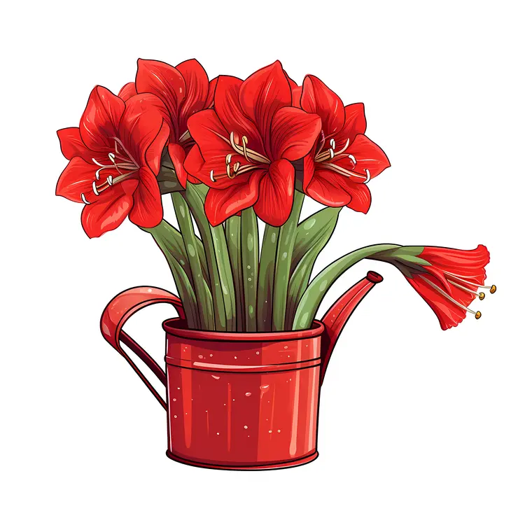 Red Flowers in Watering Can