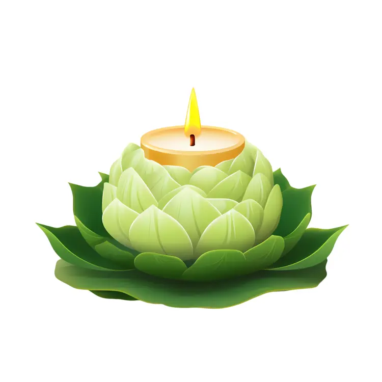 Green Lotus Candle with Flame