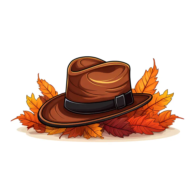 Brown Cowboy Hat with Autumn Leaves