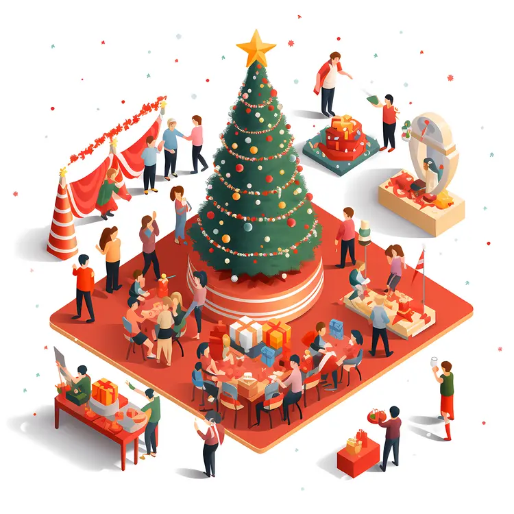 Christmas Festivity with Tree and Gifts