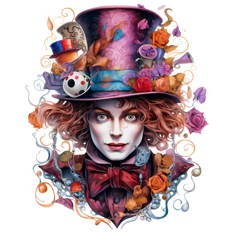 Mad Hatter with Purple Hat and Flowers
