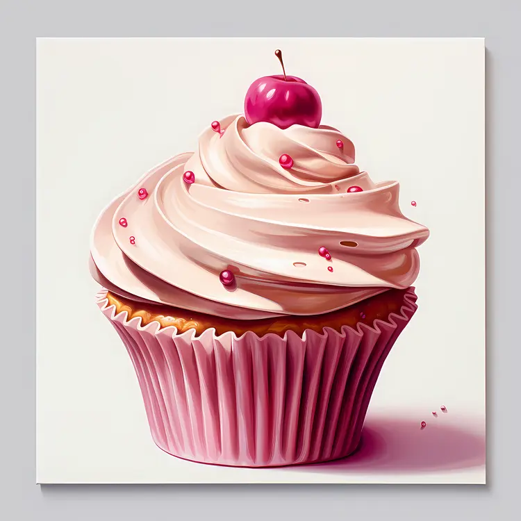 Pink Cupcake with Cherry on Top