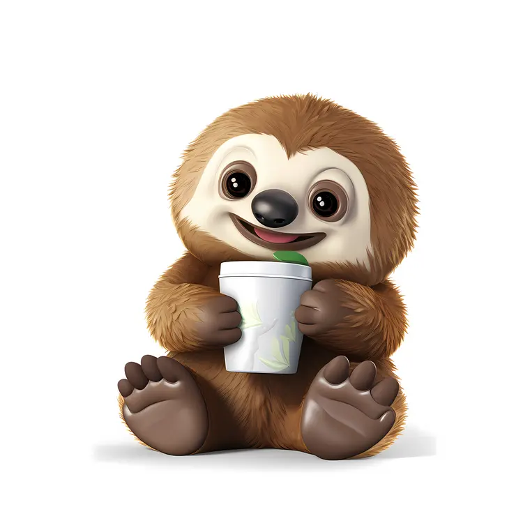 Cute Cartoon Sloth Holding a Coffee Cup