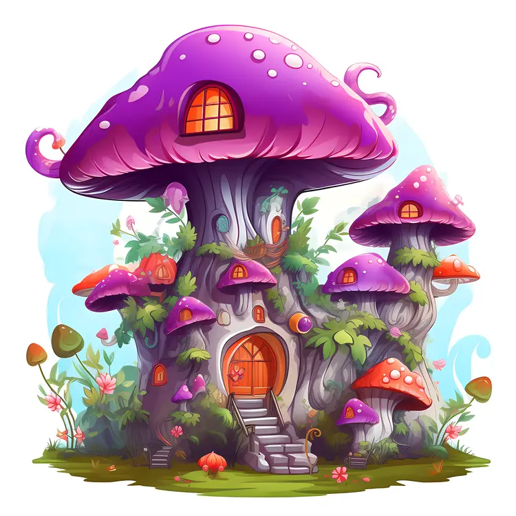 Fantasy Mushroom House with Purple Roof