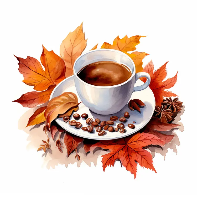 Coffee cup with autumn leaves