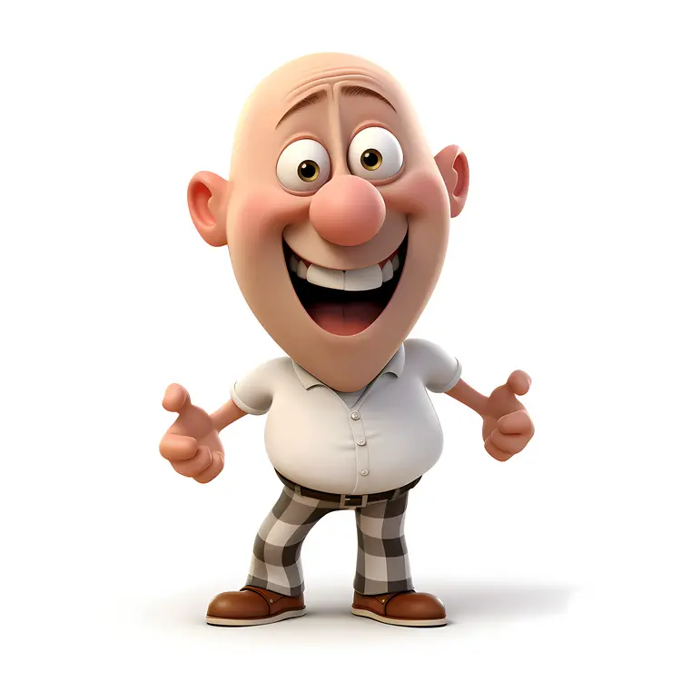 Joyful Cartoon Bald Man