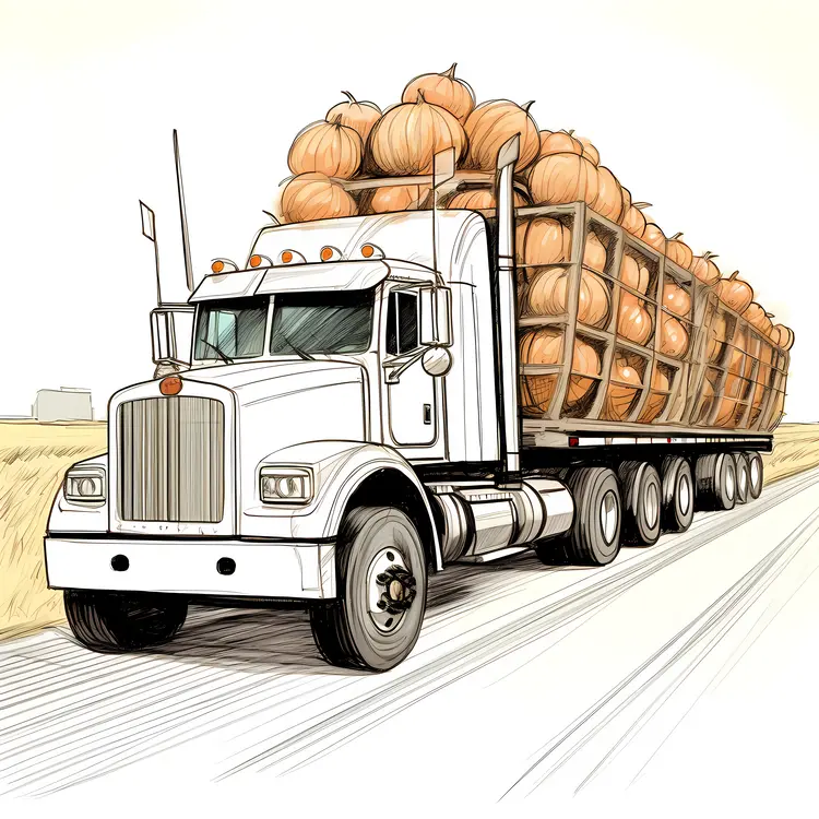 White Truck Transporting Pumpkins for Autumn Harvest