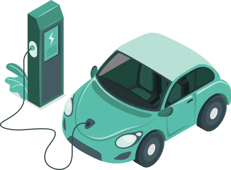 Teal Electric Car at Charging Station