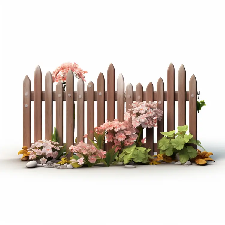 Wooden Fence with Pink Flowers