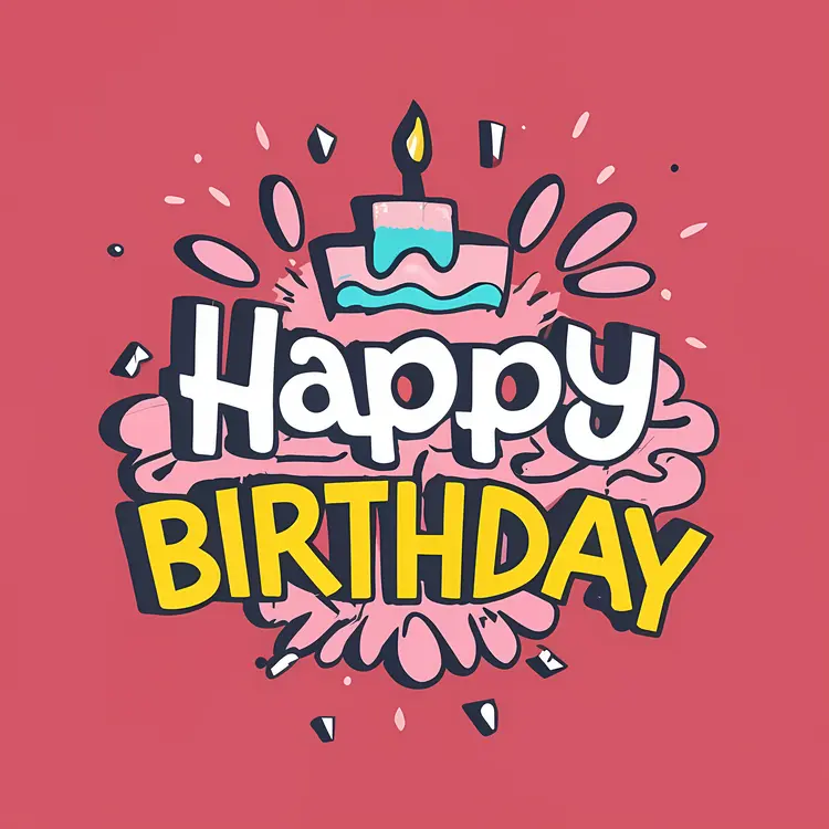 Happy Birthday Text with Cake and Candles