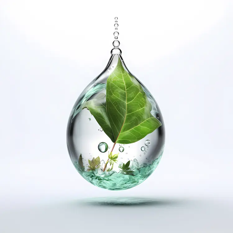 Suspended Water Drop with Leaf Inside