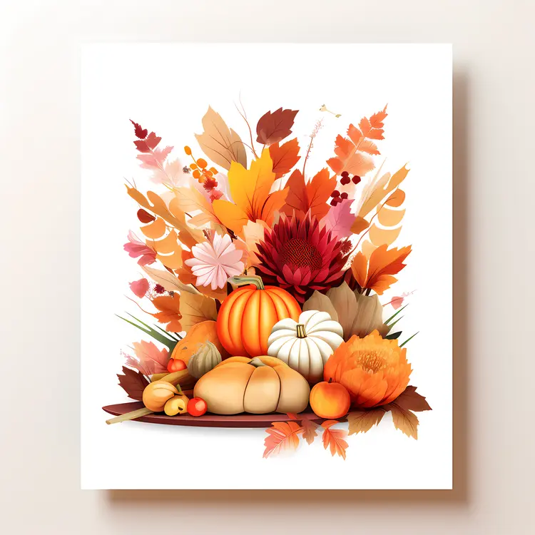 Autumn Harvest with Pumpkins and Flowers