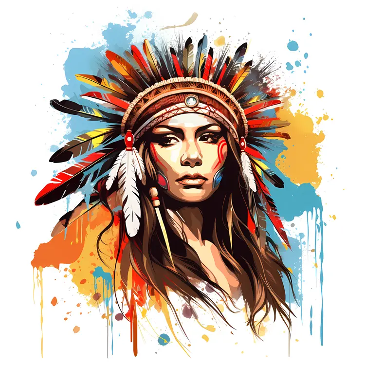 Native American Woman with Colorful Headdress