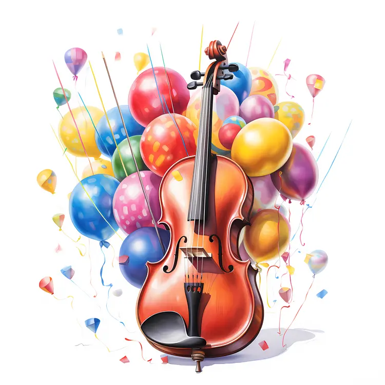 Violin with Colorful Balloons