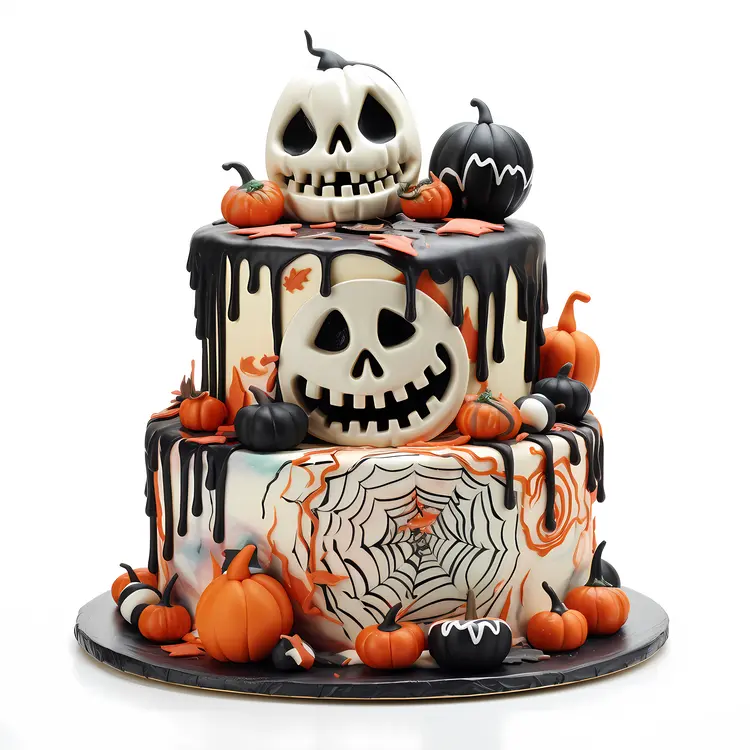 Halloween Skull Cake with Pumpkins