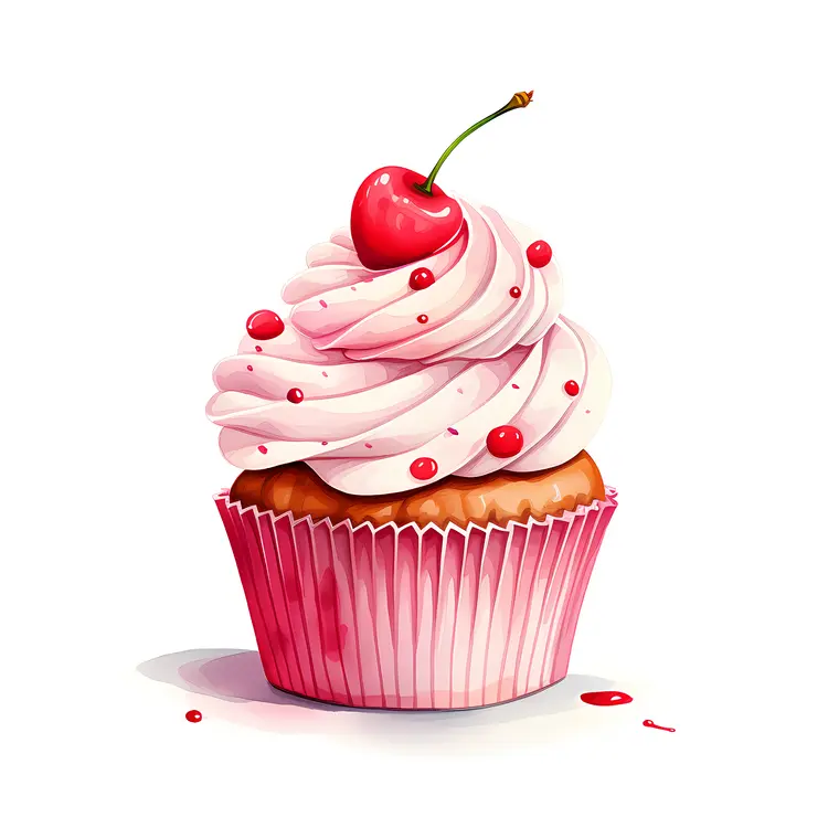 Cupcake with Cherry and Pink Frosting