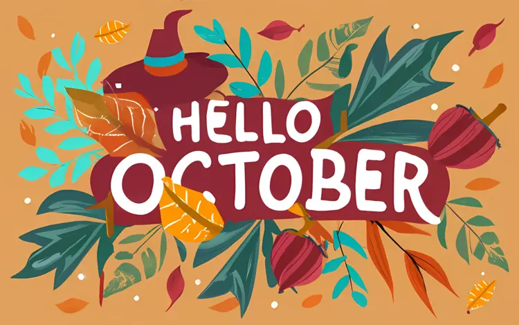 Hello October with Autumn Leaves
