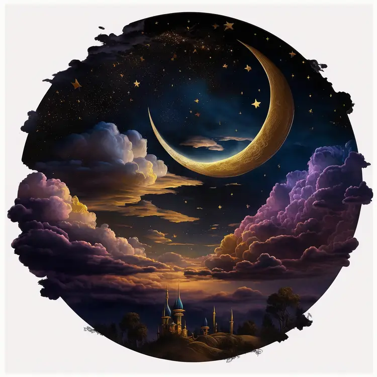 Enchanting Crescent Moon in a Fantasy Night Sky