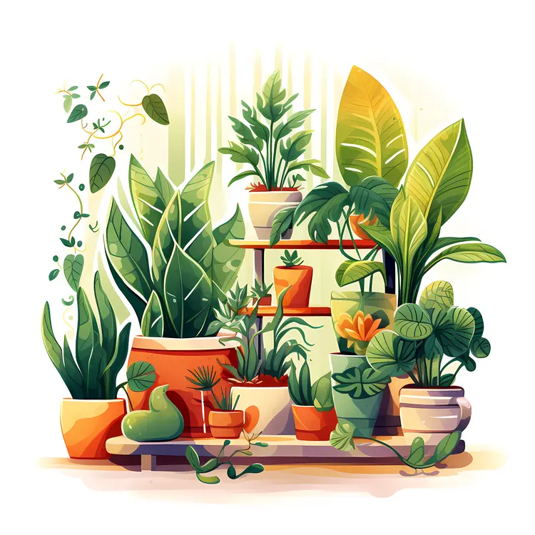 Green Plants on Wooden Shelves