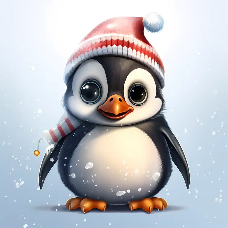 Happy Penguin in Santa Hat