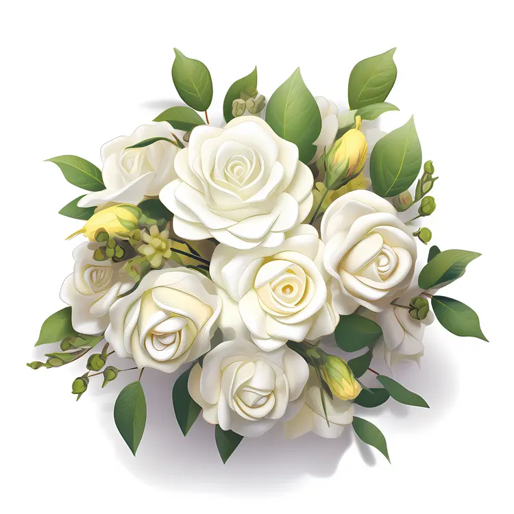 Lovely White Rose Arrangement with Green Leaves