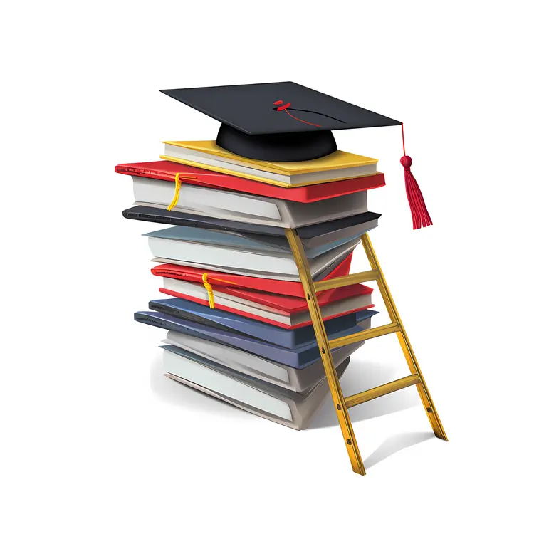 Graduation Cap on Stack of Books with Ladder