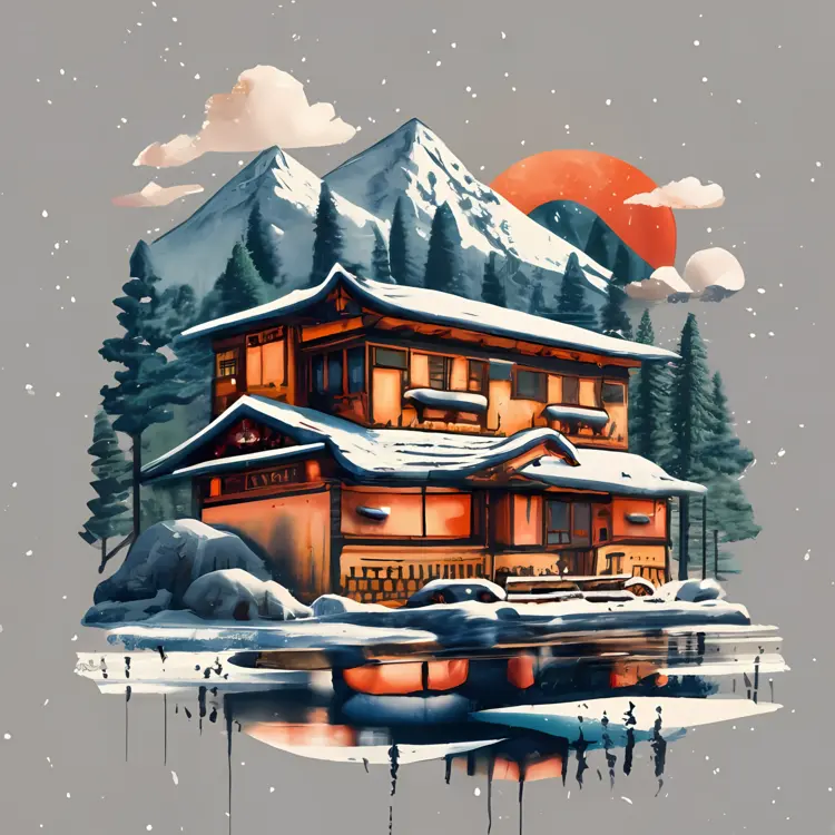 Snowy House in the Mountains