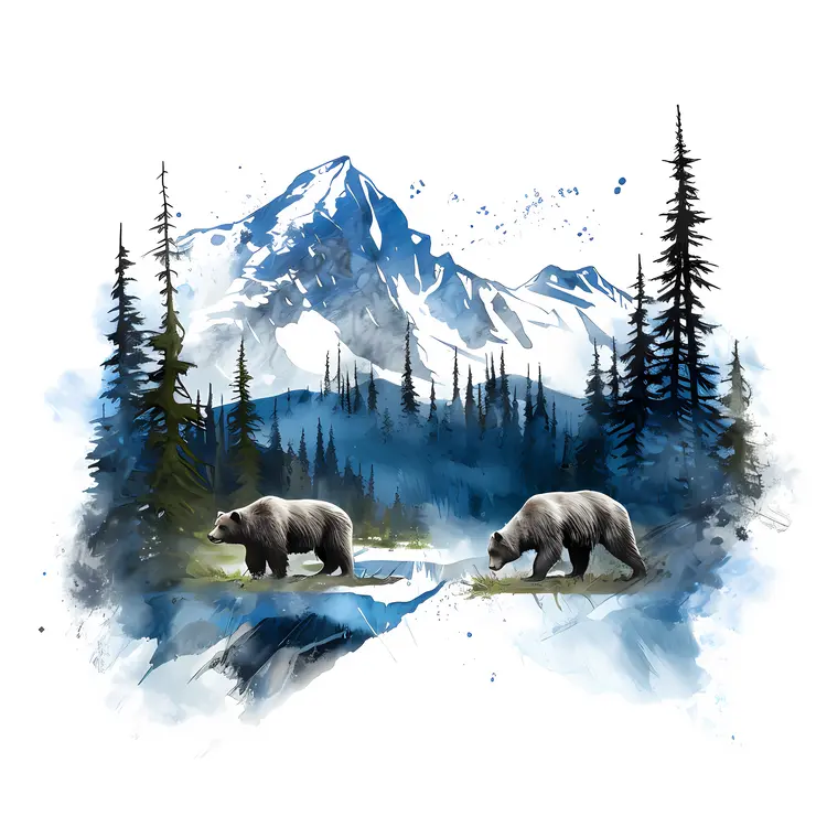 Bears Roaming in the Mountain Forest