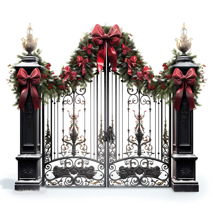 Ornate Gate with Christmas Decorations