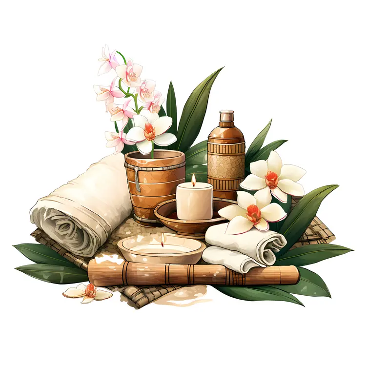 Spa Items with Candles and Towels