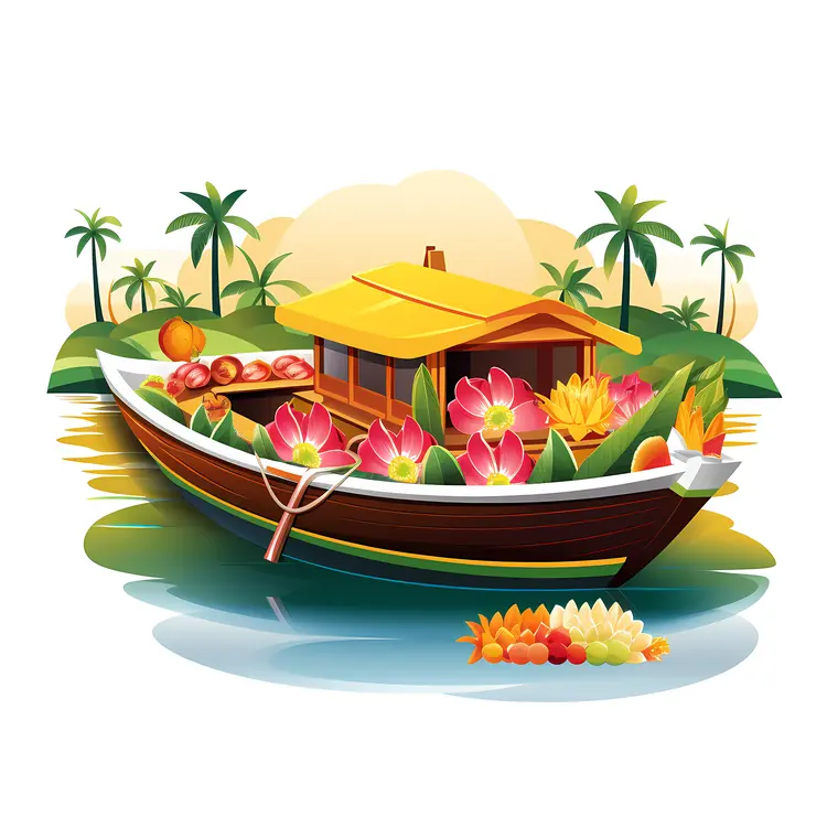 Beautiful Boat with Flowers for Onam Festival