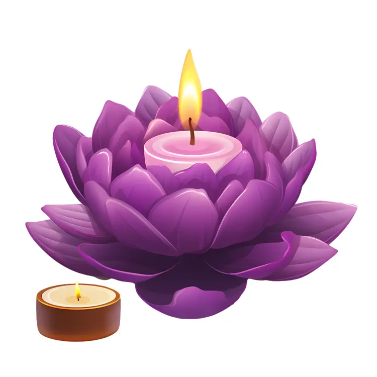 Purple Lotus Candle with Flame