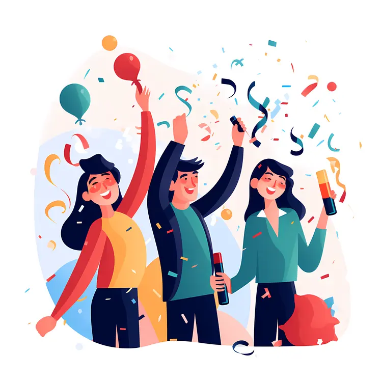 People Celebrating with Confetti and Balloons