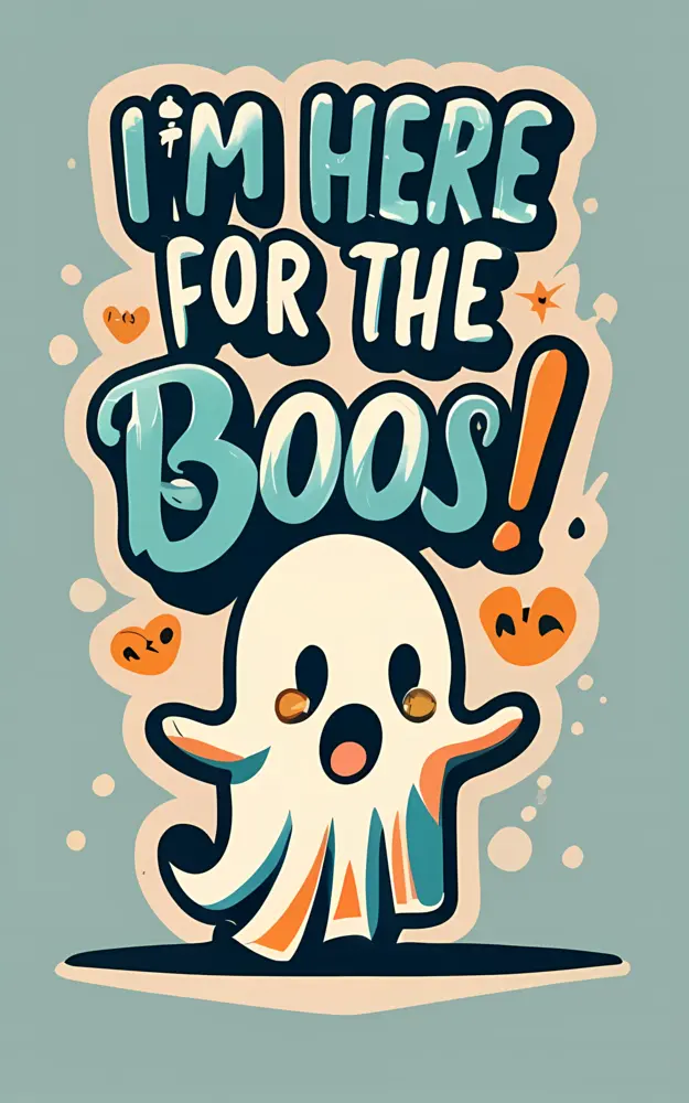 Cute Ghost with 'I'm Here for the Boos!' Text